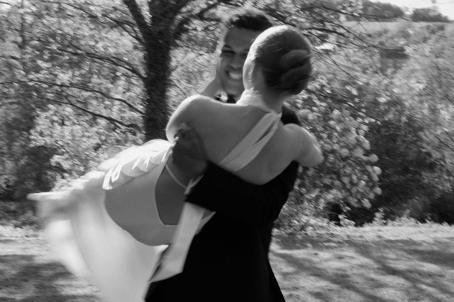 Julian and Emily in the Goldie Gown