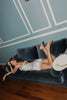 Woman in a satin bridal slip dress