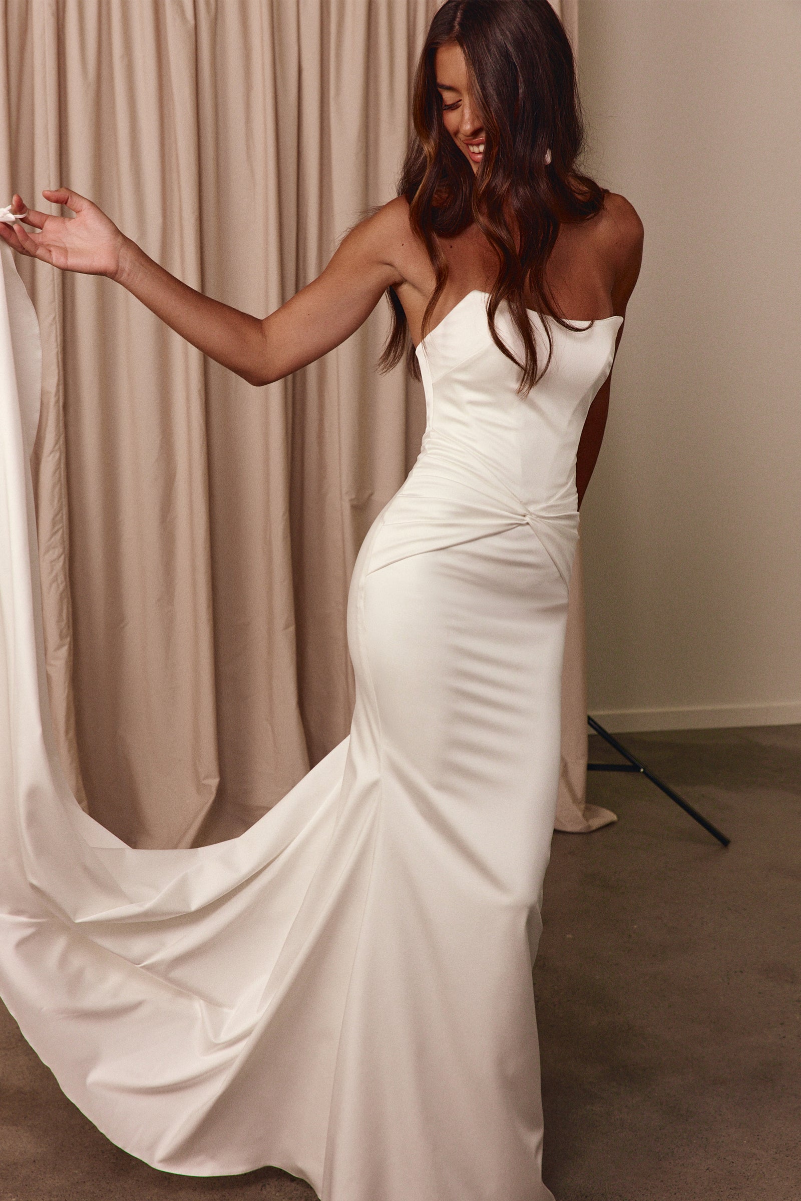 Strapless satin wedding dress_XS_