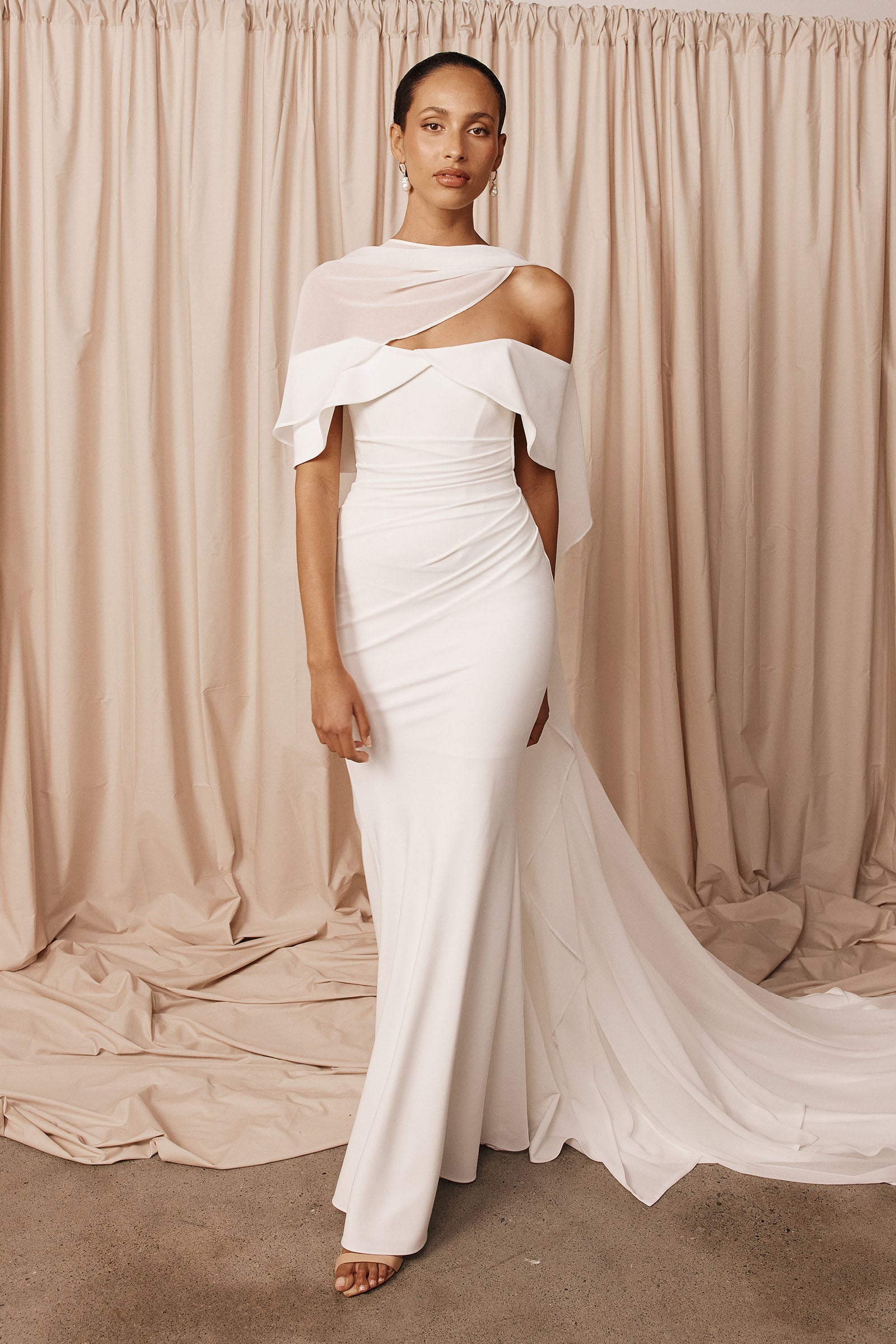 Off-the-shoulder crepe wedding dress_XS_