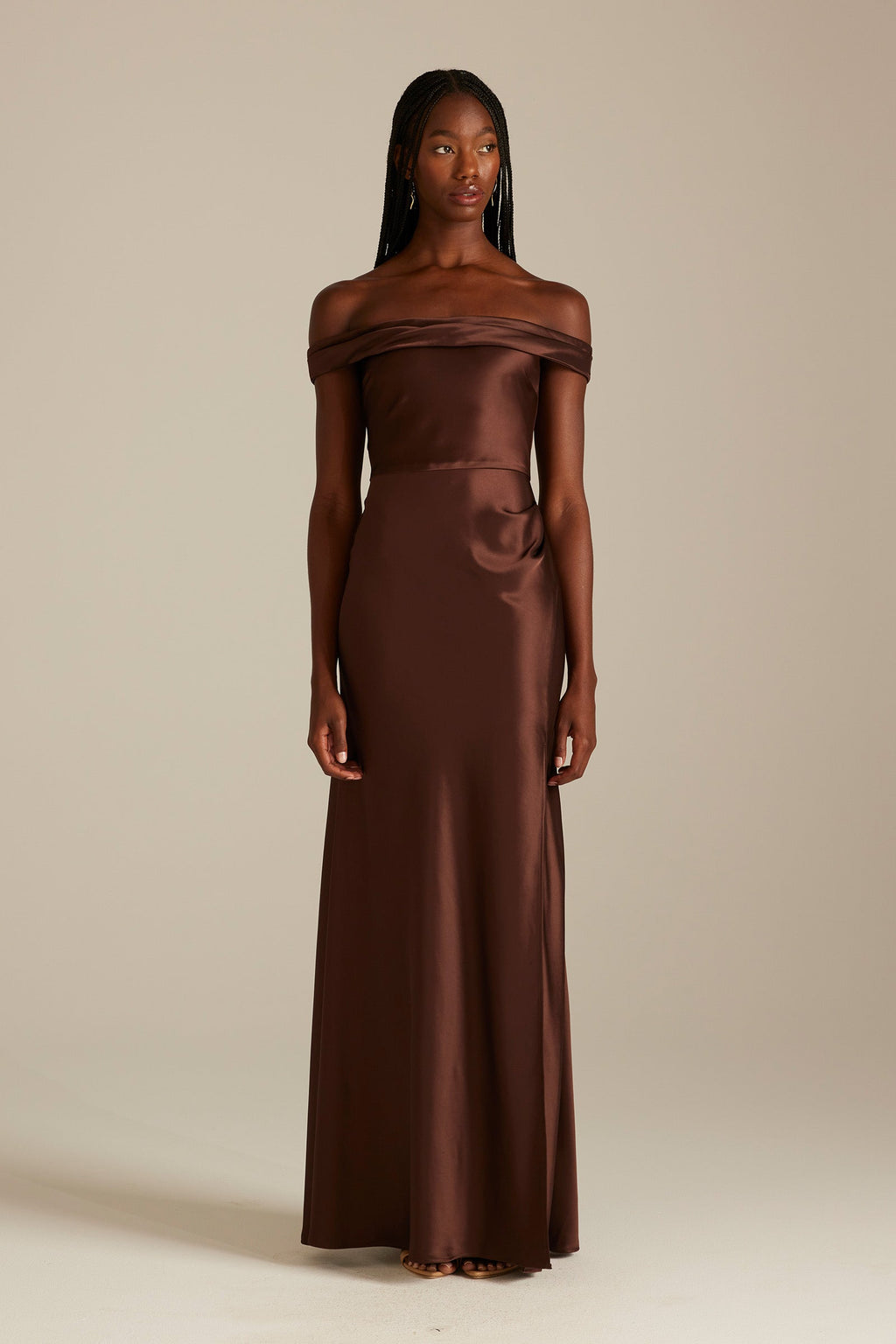 Kai Off the Shoulder Espresso Brown Bridesmaids Dress_XS_