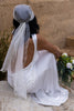Sheer Ivory Bridal Headscarf paired with a backless satin wedding dress