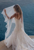 Sheer Drop Wedding Veil paired with lace wedding dress