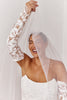 Sheer Drop Wedding Veil paired with lace wedding dress and bridal sleeves