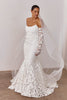 A strapless lace wedding dress with long sleeves and a veil_L_