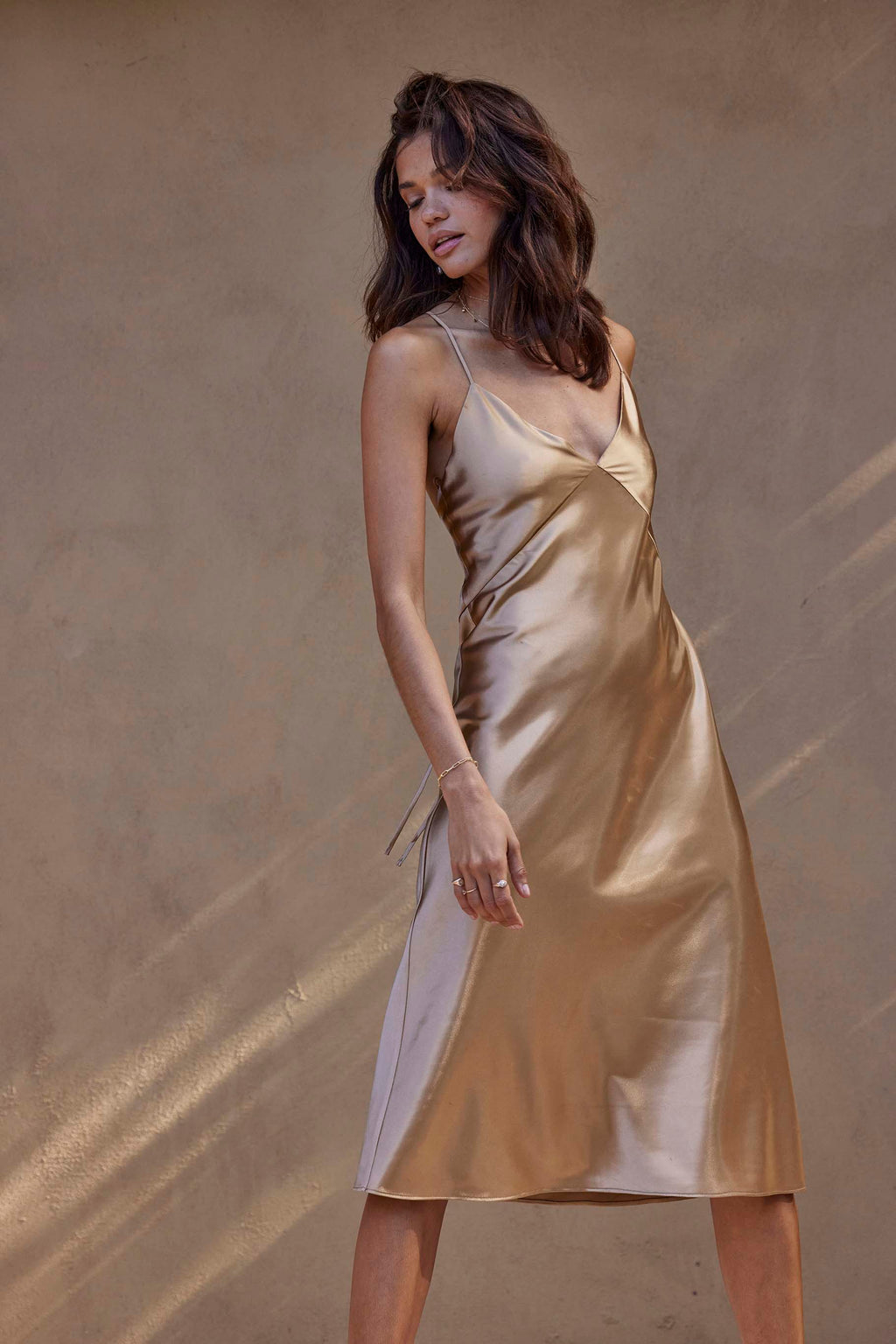 Grace Loves Lace Silky Satin Midi Dress Gold